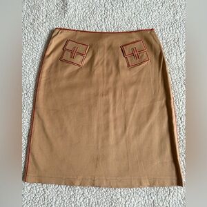 Y2K Tan Mini Skirt Red Contrast Stitching Faux Pocket Detail 2000s Vintage